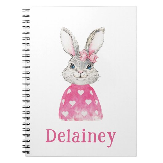 Waterverf Preppy Bunny gepersonaliseerd Notitieboek (Voorkant)