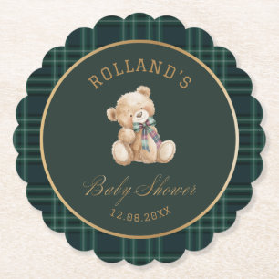 Waterverf preppy geruite teddybeer babyshower Kartonnen Onderzetters