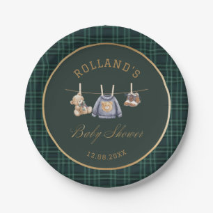 Waterverf preppy geruite teddybeer babyshower papieren bordje