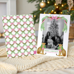 Waterverf Preppy Luipaard Slinger Kerstmis Feestdagenkaart