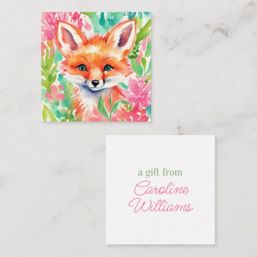 Waterverf Preppy Palm Beach Fox in Flowers Cadeau Notitiekaartje (Voorkant / Achterkant)