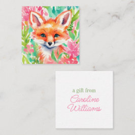 Waterverf Preppy Palm Beach Fox in Flowers Cadeau Notitiekaartje