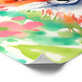 Waterverf Preppy Palm Beach Fox in Flowers Poster (Hoek)