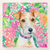 Waterverf Preppy Palm Beach Fox Terrier Dog Glazen Onderzetter (Voorkant)