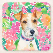 Waterverf Preppy Palm Beach Fox Terrier Dog Kartonnen Onderzetters (Voorkant)