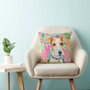 Waterverf Preppy Palm Beach Fox Terrier Dog Kussen