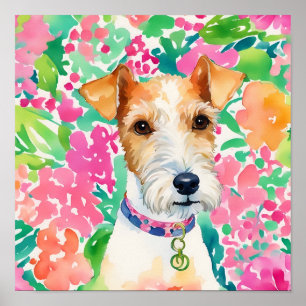 Waterverf Preppy Palm Beach Fox Terrier Dog Poster