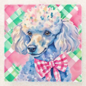 Waterverf Preppy Palm Beach Gingham Poodle Dog Glazen Onderzetter (Voorkant)