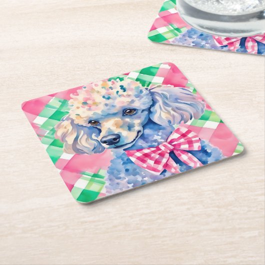 Waterverf Preppy Palm Beach Gingham Poodle Dog Kartonnen Onderzetters (Schuin)