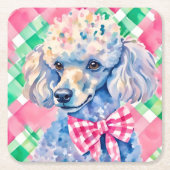 Waterverf Preppy Palm Beach Gingham Poodle Dog Kartonnen Onderzetters (Voorkant)