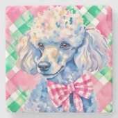 Waterverf Preppy Palm Beach Gingham Poodle Dog Stenen Onderzetter (Voorkant)