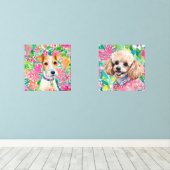Waterverf Preppy Palm Beach Hondenportretten Muurkunst Sets (Houten vloer)