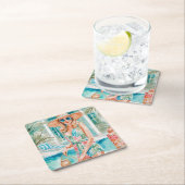 Waterverf Preppy Palm Beach Meisje bij het zwembad Kartonnen Onderzetters (Insitu)