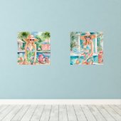 Waterverf Preppy Palm Beach Meisjes bij het zwemba Muurkunst Sets (Houten vloer)