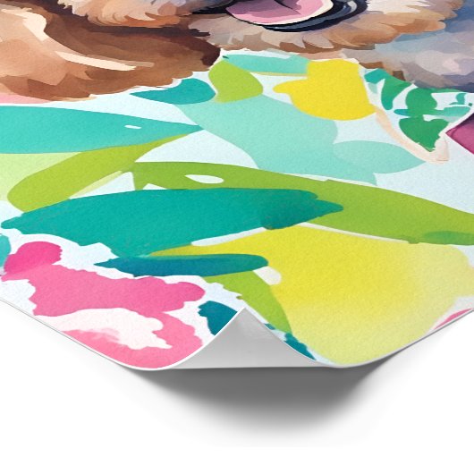 Waterverf Preppy Palm Beach Poodle Dog Poster (Hoek)