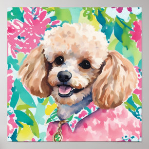 Waterverf Preppy Palm Beach Poodle Dog Poster