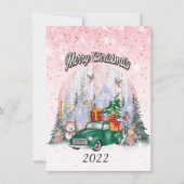 Waterverf pretkerst, auto met cadeaus feestdagenkaart (Voorkant)