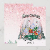 Waterverf pretkerst, auto met cadeaus feestdagenkaart (Voorkant / Achterkant)