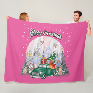 Waterverf pretkerst, auto met cadeaus fleece deken