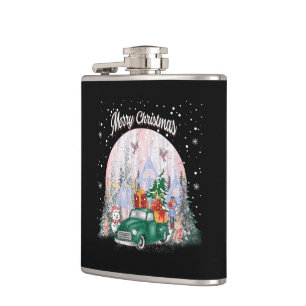 Waterverf pretkerst, auto met cadeaus heupfles