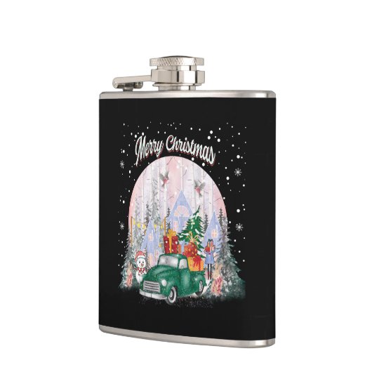 Waterverf pretkerst, auto met cadeaus heupfles (Links)
