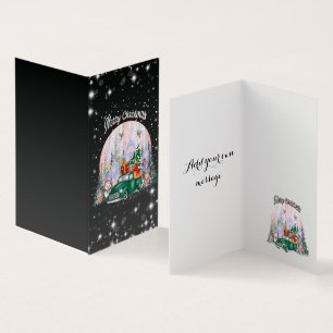 Waterverf pretkerst, auto met cadeaus kaart