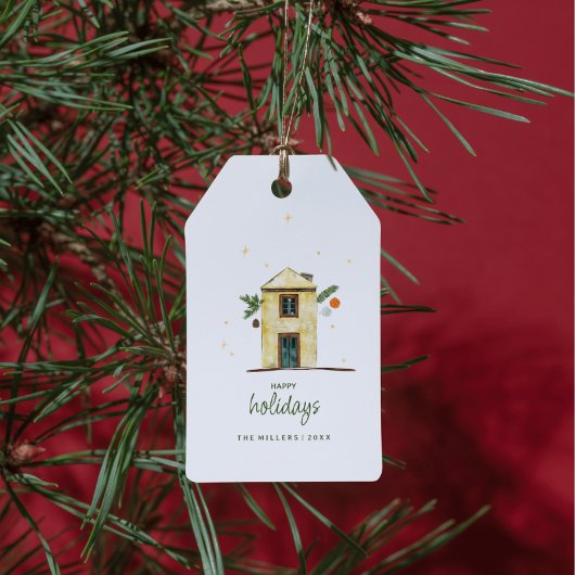 Waterverf Prettig feest Huis Cadeaulabel
