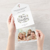 Waterverf Prettig Kerst Script Botanisch All In One Uitnodiging (Afscheurbaar)