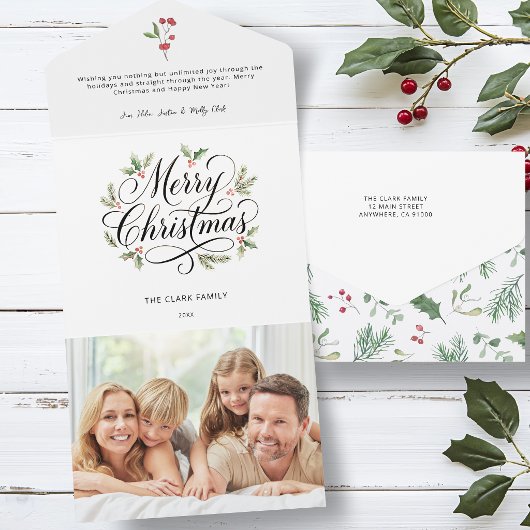 Waterverf Prettig Kerst Script Botanisch All In One Uitnodiging