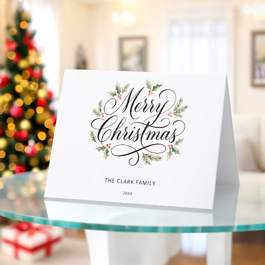 Waterverf Prettig Kerst Script Botanisch    Feestdagen Kaart
