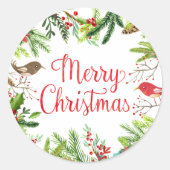 Waterverf Prettig kerstfeest Ronde Sticker (Voorkant)