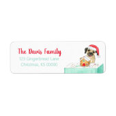 Waterverf Prettig Kerstmis Franse Pug Label (Voorkant)