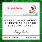 Waterverf Prettig Kerstmis Franse Pug Label