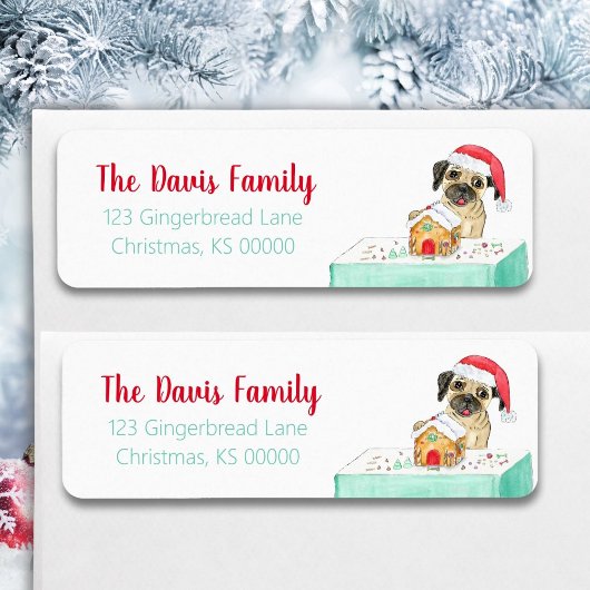 Waterverf Prettig Kerstmis Franse Pug Label
