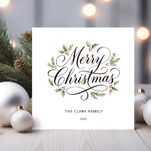Waterverf Prettig Kerstmis Script Botanisch Feestdagenkaart