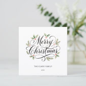 Waterverf Prettig Kerstmis Script Botanisch        Feestdagenkaart (Staand voorkant)