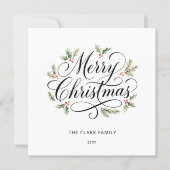Waterverf Prettig Kerstmis Script Botanisch        Feestdagenkaart (Voorkant)