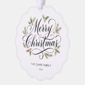 Waterverf Prettig Kerstmis Script Botanisch    Ornament Kaart (Links)