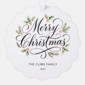 Waterverf Prettig Kerstmis Script Botanisch    Ornament Kaart (Voorkant)