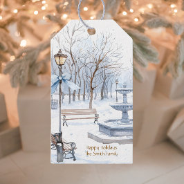 Waterverf Prettige feestdagen Blue Winter Park Sce Cadeaulabel