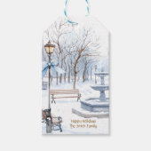 Waterverf Prettige feestdagen Blue Winter Park Sce Cadeaulabel (Voorkant)