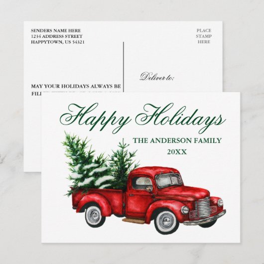 Waterverf  Prettige feestdagen Briefkaart (Voorkant / Achterkant)