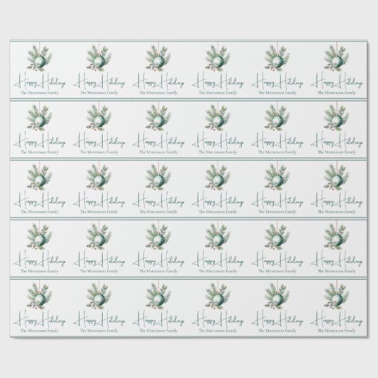 Waterverf Prettige feestdagen Green Christmas Orna Cadeaupapier (Vlak)