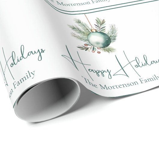 Waterverf Prettige feestdagen Green Christmas Orna Cadeaupapier (Rol Hoek)