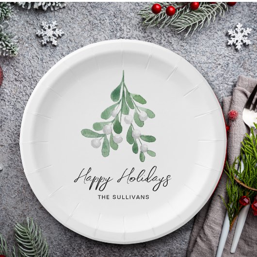 Waterverf Prettige feestdagen Greenery Papieren Bordje