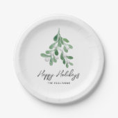 Waterverf Prettige feestdagen Greenery Papieren Bordje (Voorkant)