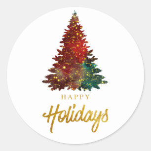 Waterverf Prettige feestdagen kerstboom Ronde Sticker