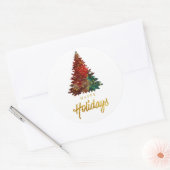 Waterverf Prettige feestdagen kerstboom Ronde Sticker (Envelop)
