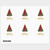 Waterverf Prettige feestdagen kerstboom Ronde Sticker (Vel)