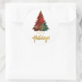 Waterverf Prettige feestdagen kerstboom Ronde Sticker (Tas)